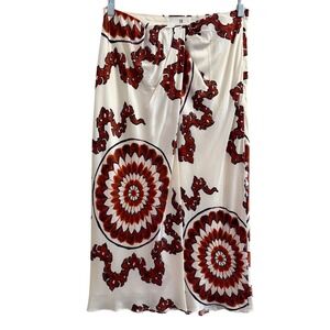 Banana Republic Silk Slip Midi Skirt Womens Medium White Rust Spring Festival
